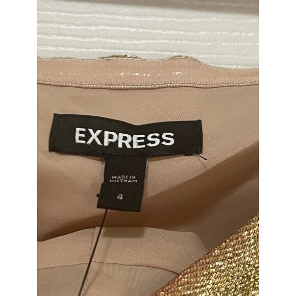 Express Women’s Gold Shimmer Sleeveless Mini Dress Size 4 NWT cocktail - Picture 6 of 15